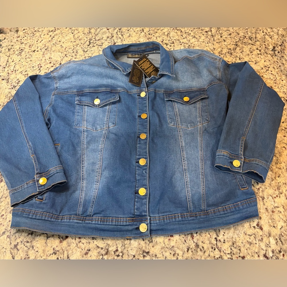 DG2 by Diane Gilman Classic Blue Jean Jacket with Rhinestone Heart Design